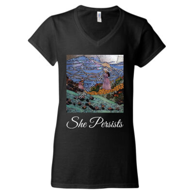 DJ0005 - She Persists - Softstyle Women's V-Neck T-Shirt Thumbnail