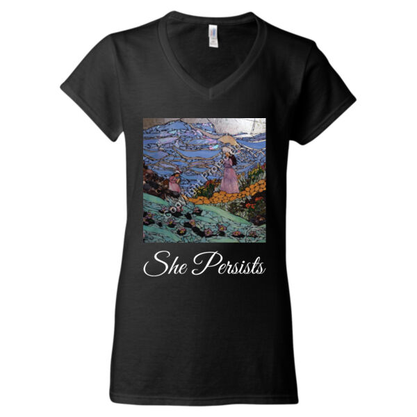 DJ0005 - She Persists - Softstyle Women's V-Neck T-Shirt Thumbnail